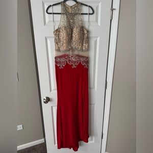 Alyce Paris Red Gown with Silver Accents